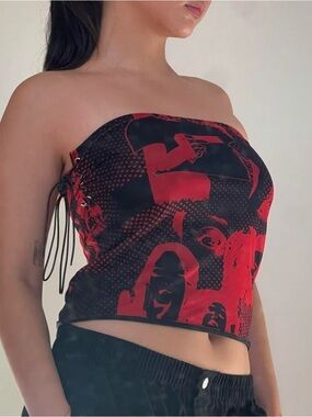 Edikted Strapless Red & Black Graphic Tube Top